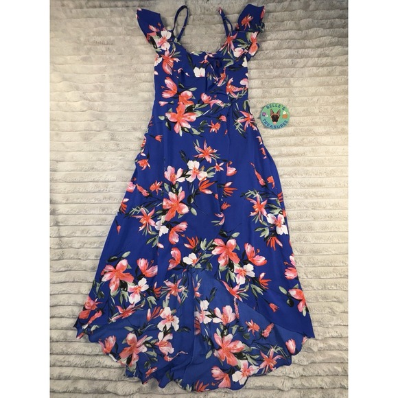 IZ Byer Maxi Dress Womens Small Blue Floral Babydoll Waist Tie Y2K Resort Beach - Picture 2 of 10